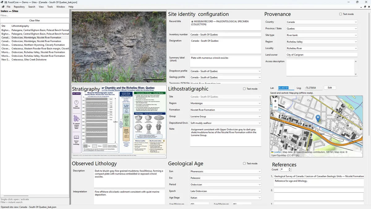 FossilCore Site repository and editor