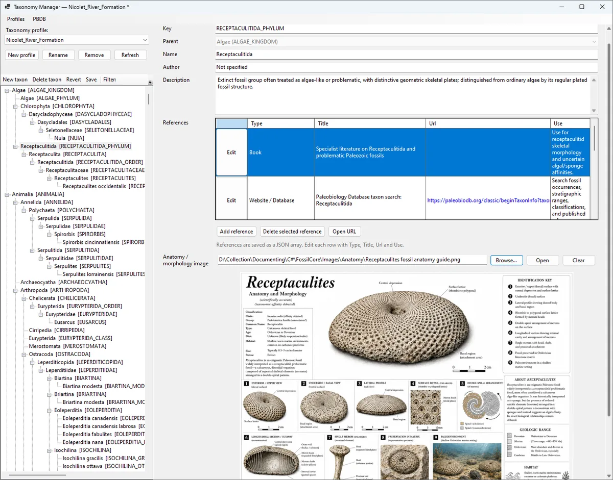 FossilCore taxonomy manager